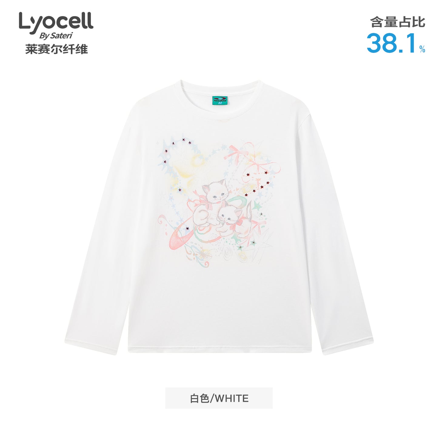 NewJNXS Lyocell Cat Print Bow Blouse