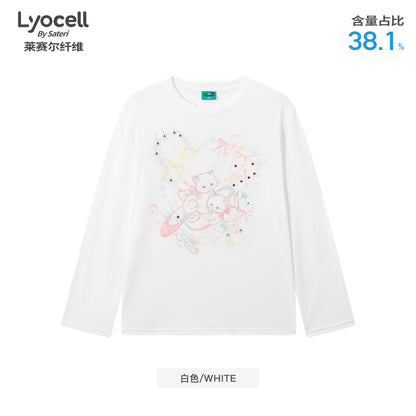 NewJNXS Lyocell Cat Print Bow Blouse