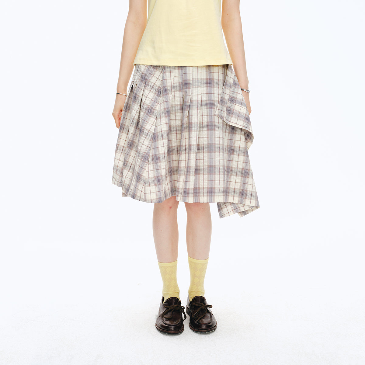 NewJNXS Classic A-Line Plaid Pleated Skirt