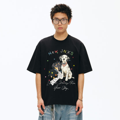 NewJNXS Puppy Star Beaded Cooling Oversized Tee