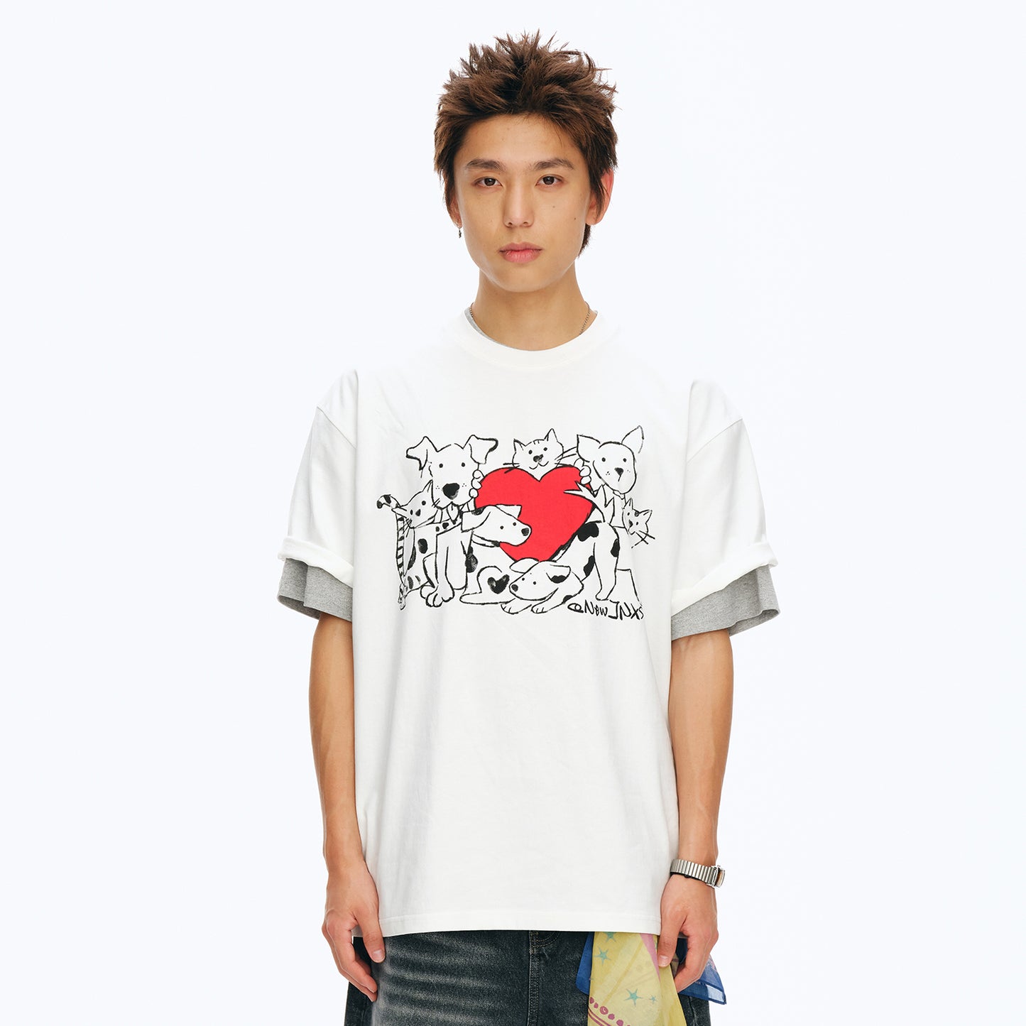 NewJNXS Cat & Dog Heart Graphic Family Tee