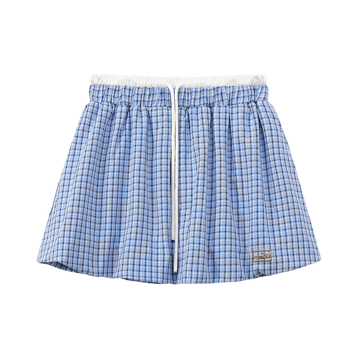 NewJNXS Contrast Double-Waist Plaid Mini Skirt