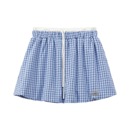 NewJNXS Contrast Double-Waist Plaid Mini Skirt