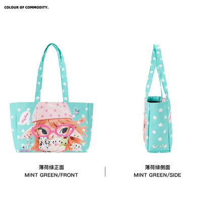 NewJNXS World Space Alien Girl Graphic Mint Green Tote Bag