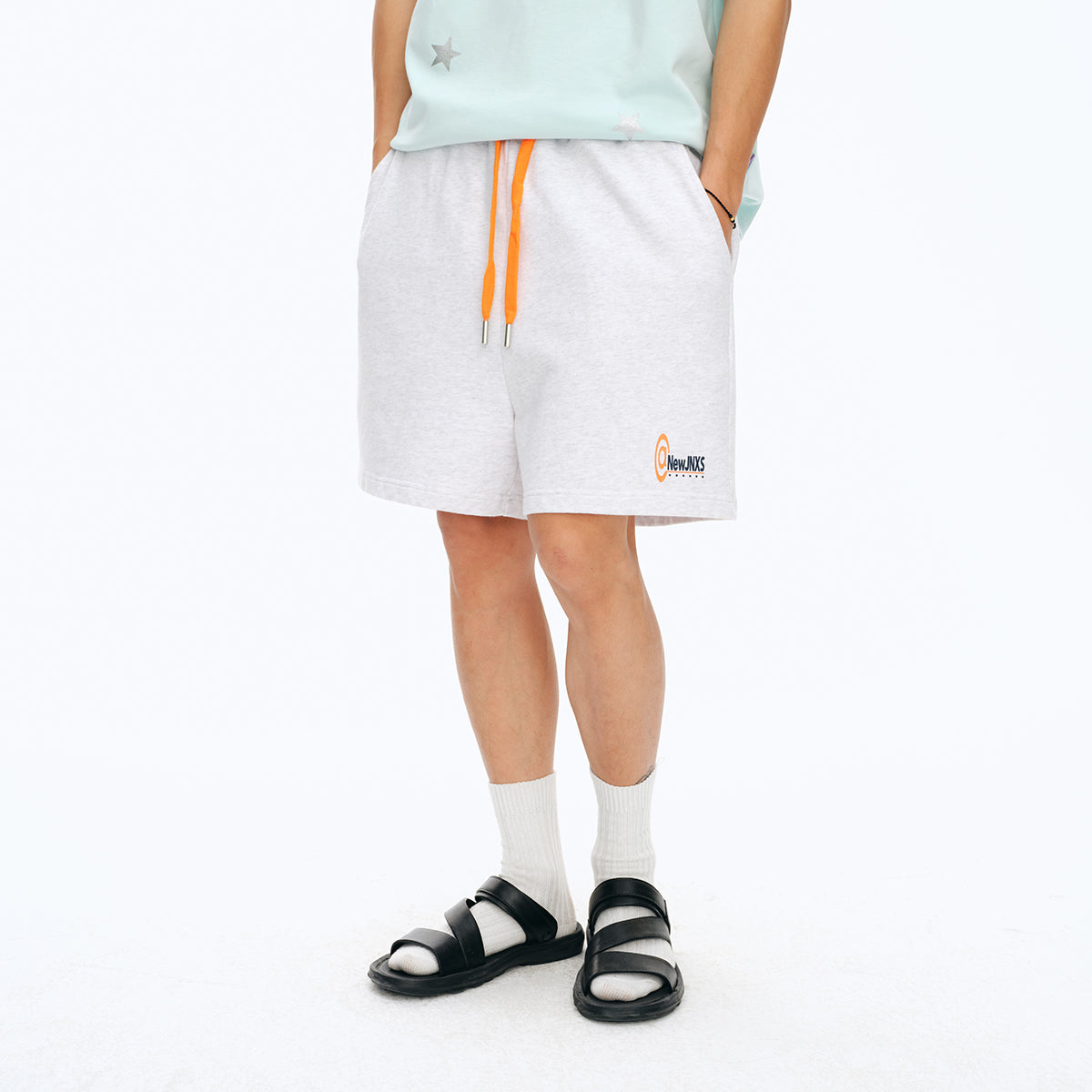 NewJNXS Washed Brushed Color-Block Sports Shorts