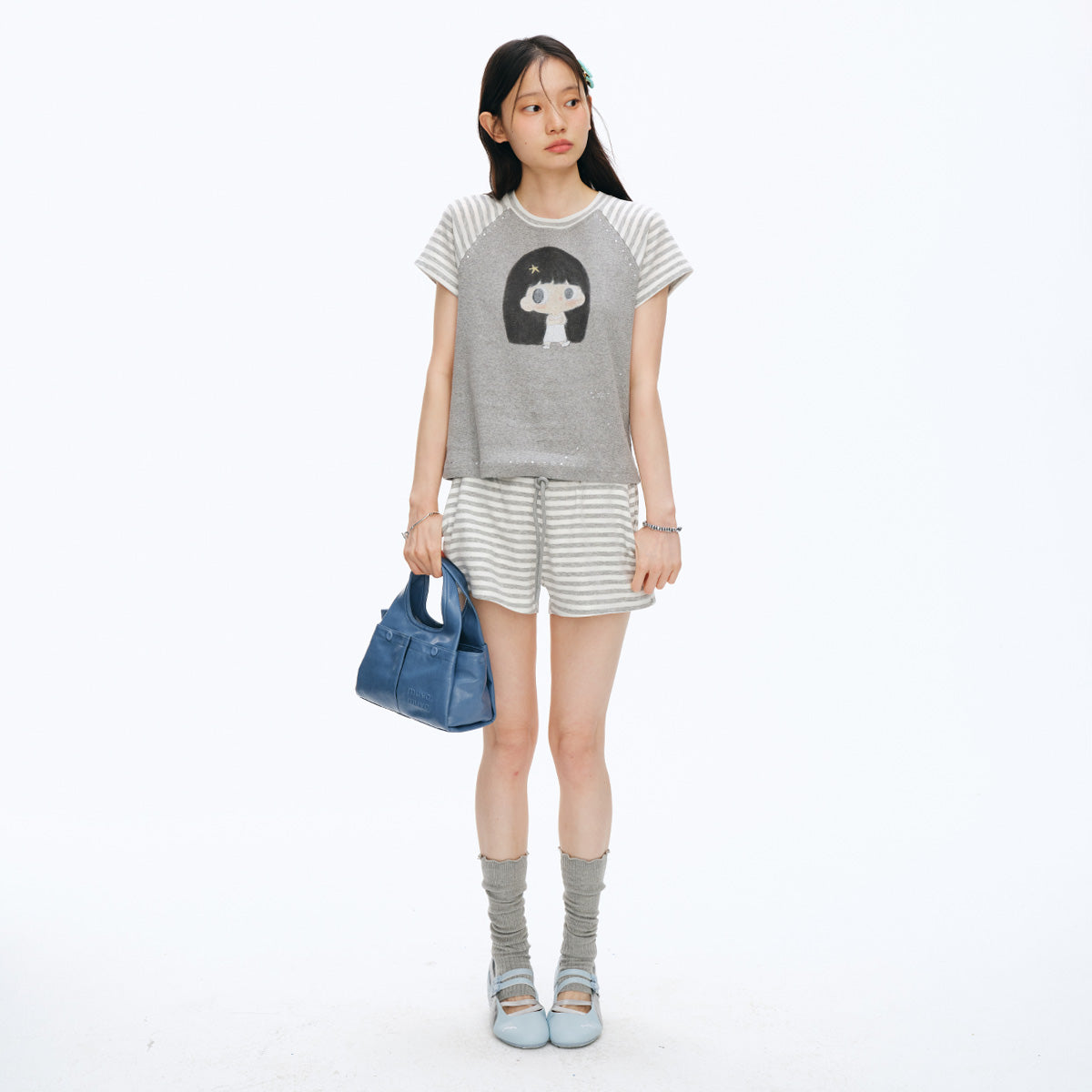【NewJNXS x Kuku】 Striped Knit Elastic Waist Shorts